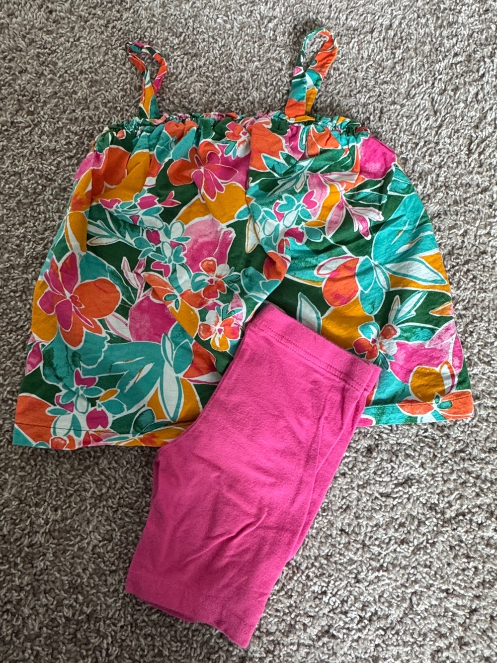Carter's Pink/Orange/Teal Floral Tank with Pink bike shorts